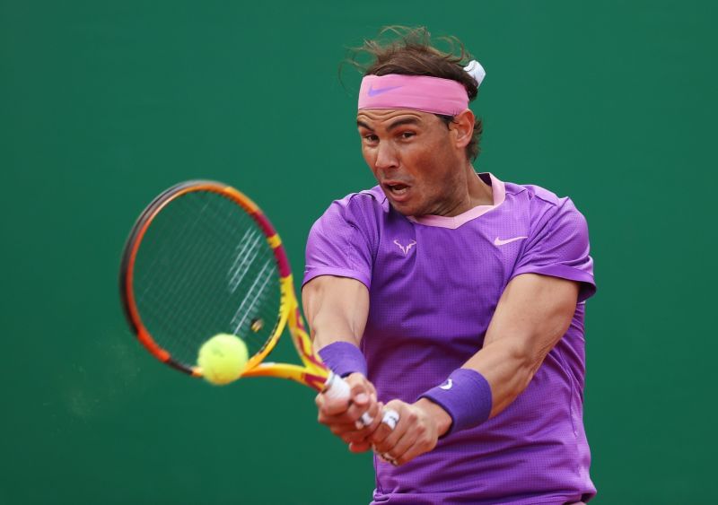 Rafael Nadal hits a backhand