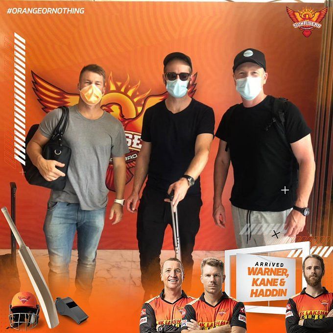 David Warner, Kane Williamson &amp; Brad Haddin. (left to right). Pic Courtesy: Twitter- @SunRisers