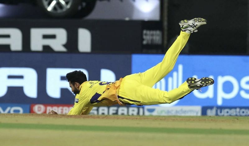 Ravindra Jadeja takes a diving catch to dismiss Chris Gayle (Photo: BCCI)