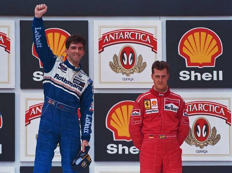 Hill beat Schumacher at the 1996 Brazilian Grand Prix. Photo: Ben Radford/Getty Images.