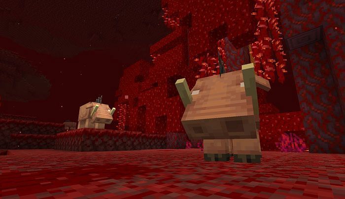 Hoglins in crimson forest (Image via Minecraft)