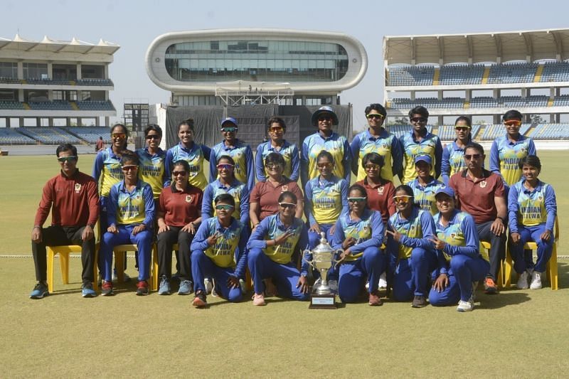 Railways pose with the trophy. Pic: BCCI