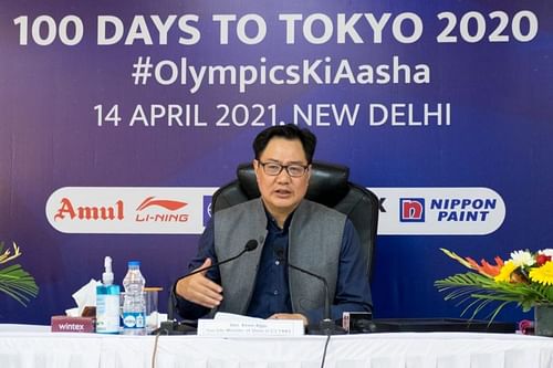 Sports Minister Kiren Rijiju speaks at a webinar. (Source: SAI/Twitter)