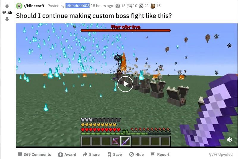The Minecraft boss battle (Image via Reddit)