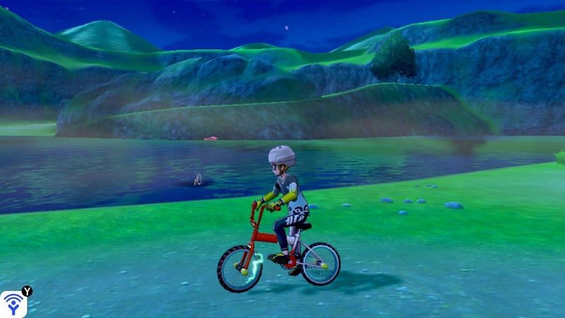 Once you reach the bank of the Lake of Outrage, equip the upgraded Rotom Bike and prepare to cross the water