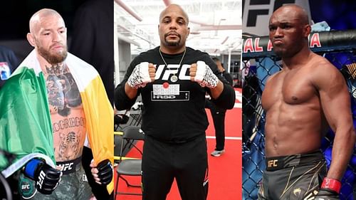 Conor McGregor (left), Daniel Cormier (center), Kamaru Usman (right)