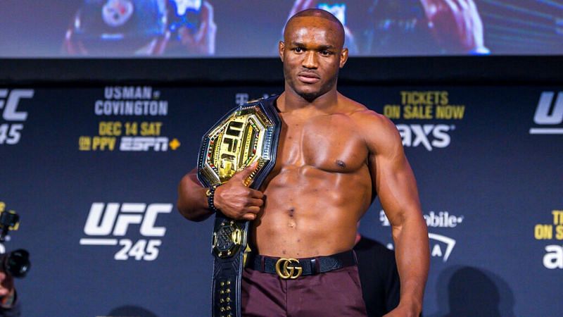 Kamaru Usman with his UFC welterweight title