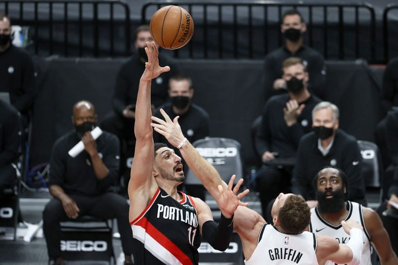 Enes Kanter #11 of the Portland Trail Blazers shoots.