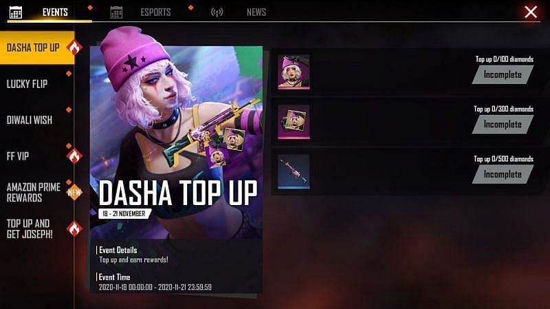 &#039;Dasha Top Up&#039; event in Free Fire