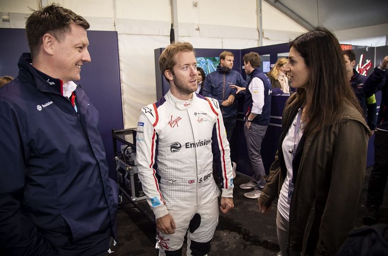 The Mayor of Rome Virginia Raggi meets driver Sam Bird in 2019. (Photo by Giorgio Perottino/Getty Images for Kaspersky Lab)