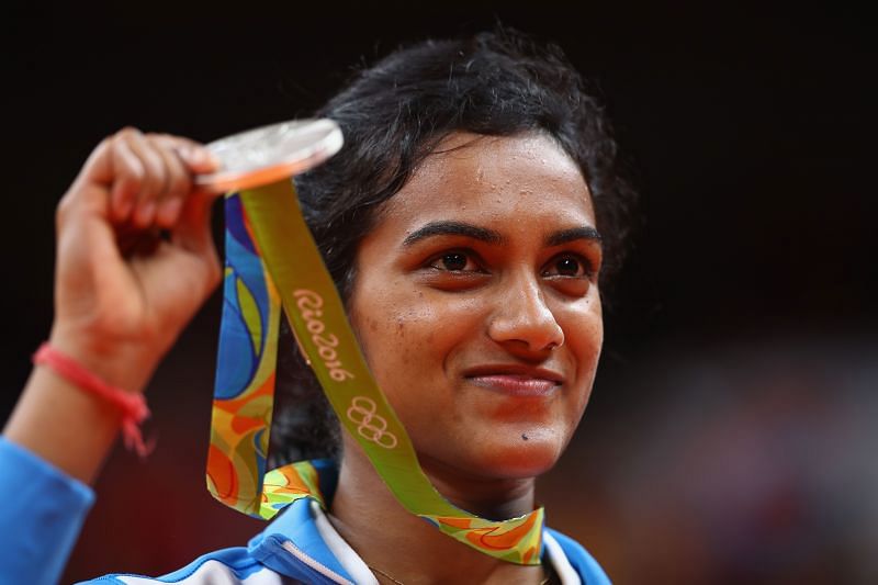 Silver medalist PV Sindhu during the medal ceremony at the Rio 2016 Olympic Games