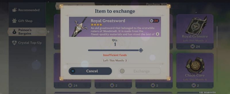 Royal Greatsword from Starglitter shop in Genshin Impact