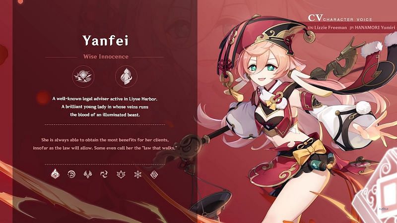 Preview page for the now-playable character, Yanfei (image via Genshin Impact Youtube)