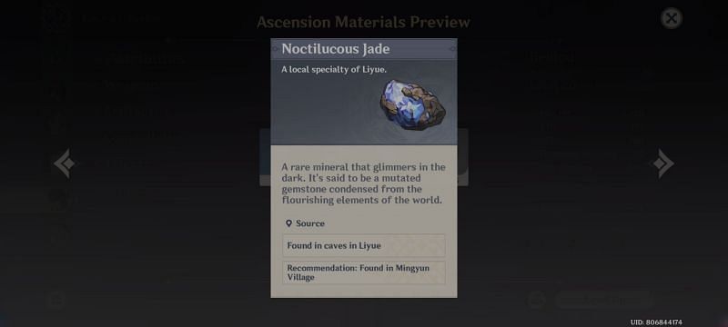 Noctilucous Jade- Yanfei&#039;s ascension material (Image via Genshin Impact)