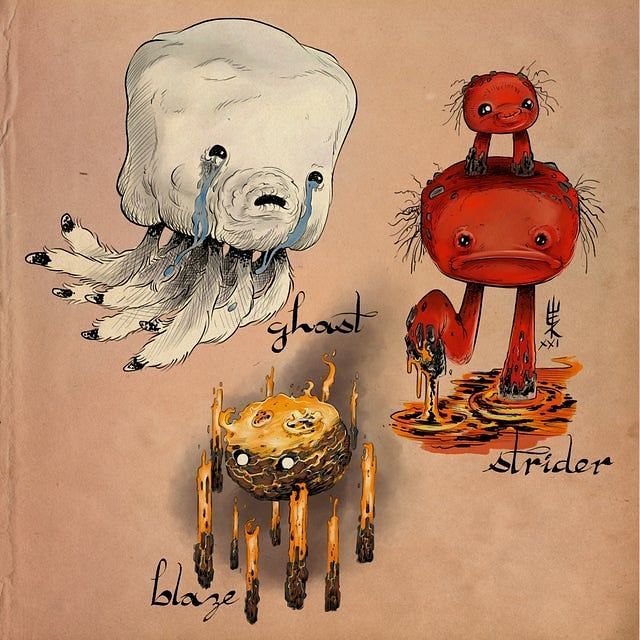 Ghast, blaze, and strider artwork (Image via Reddit)