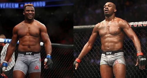 Francis Ngannou (left) responds to Jon Jones (right)