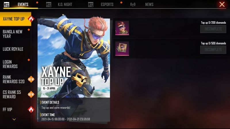 Xayne Top Up tab