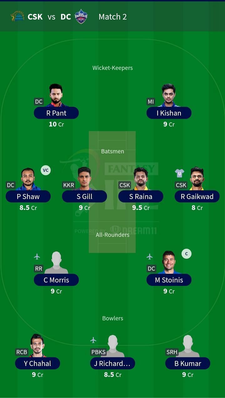 Suggested Team for Match 2- CSK vs DC