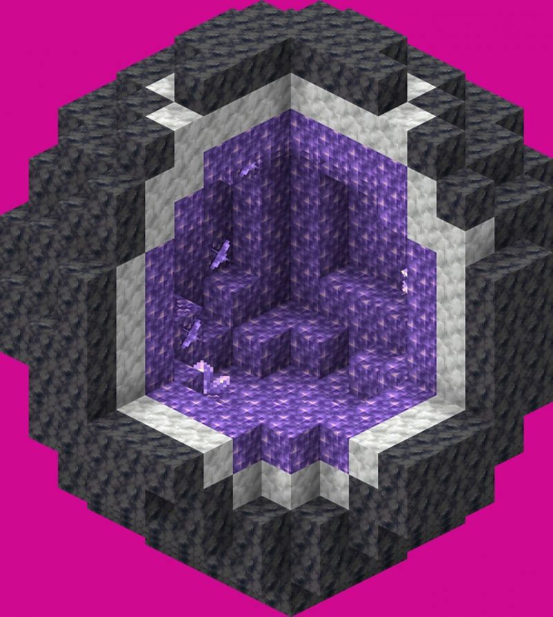 The inside of a geode in Minecraft containing Calcite