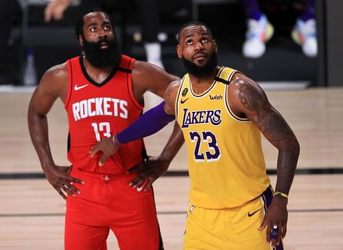 James Harden and LeBron James in the 2020 NBA Playoffs