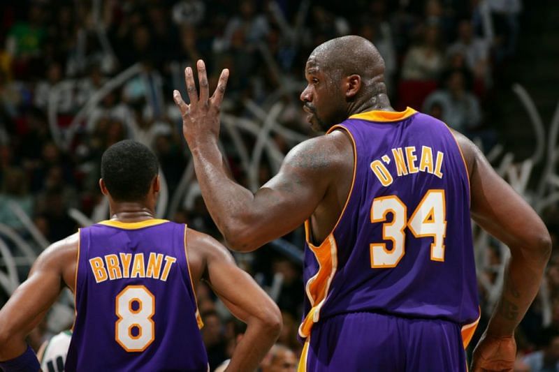 Kobe Bryant and Shaquille O&#039;Neal of the LA Lakers.