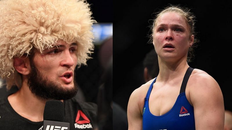 Ex-UFC lighweight champ Khabib Nurmagomedov (left), Former UFC women&#039;s bantamweight queen Ronda Rousey (right)