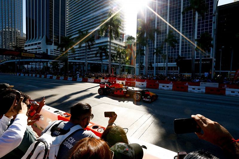 Red Bull Racing Show Run at Miami&#039;s Bayfront Park in 2018 (Photo by Michael Reaves/Getty Images for Red Bull)