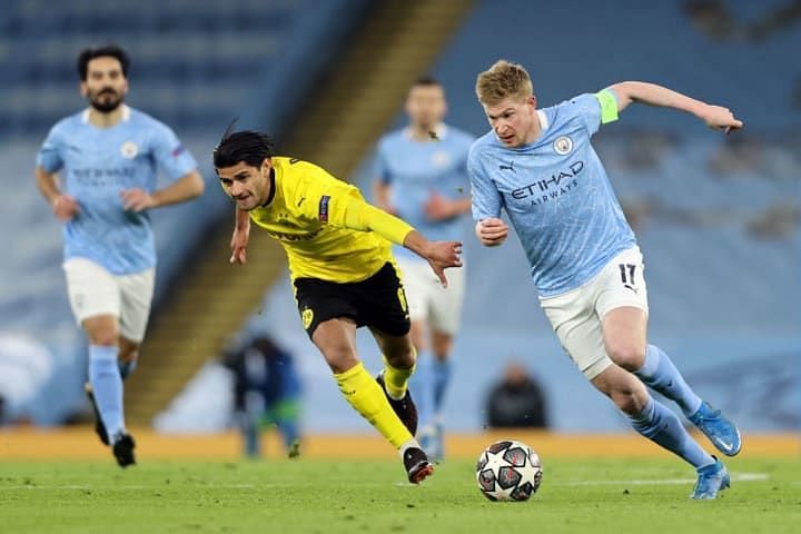 De Bruyne (right) was on the scoresheet for Manchester City against Borussia Dortmund in the Champions League.