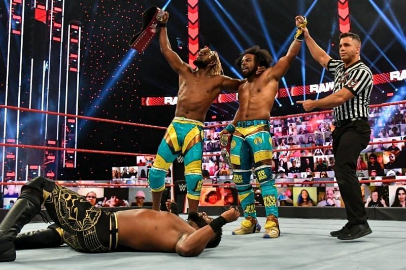 The New Day won the titles back from The Hurt Business