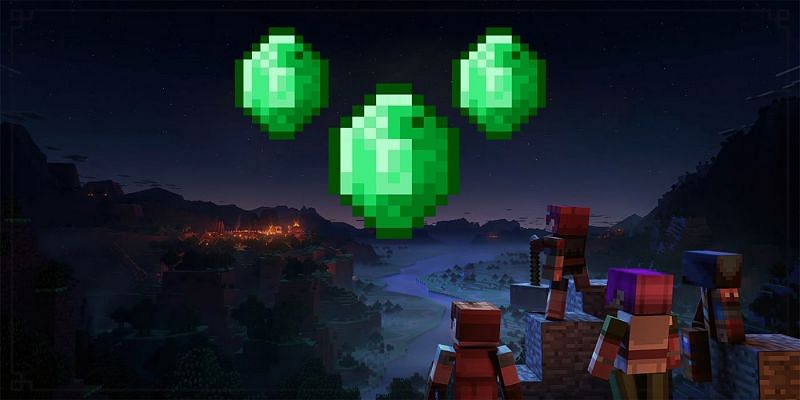 Villagers looking up at emeralds (Image via gamerant)