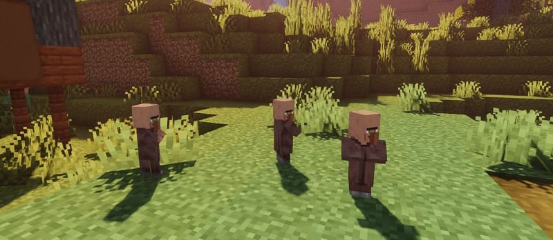 Shown: Three baby villagers chasing each other around (Image via Minecraft)