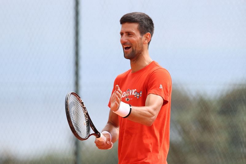Novak Djokovic during a training session at the Monte Carlo Masters on Sunday