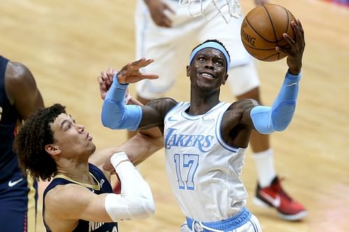 Dennis Schroder #17 of the Los Angeles Lakers in action