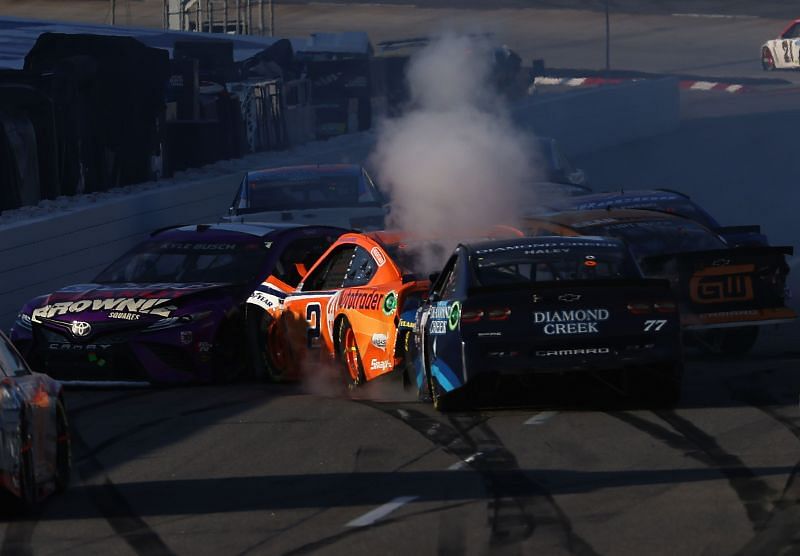 Kyle Busch was caught up in a pileup at the Blue-Emu Maximum Pain Relief 500 (Photo by James Gilbert / Getty Images)