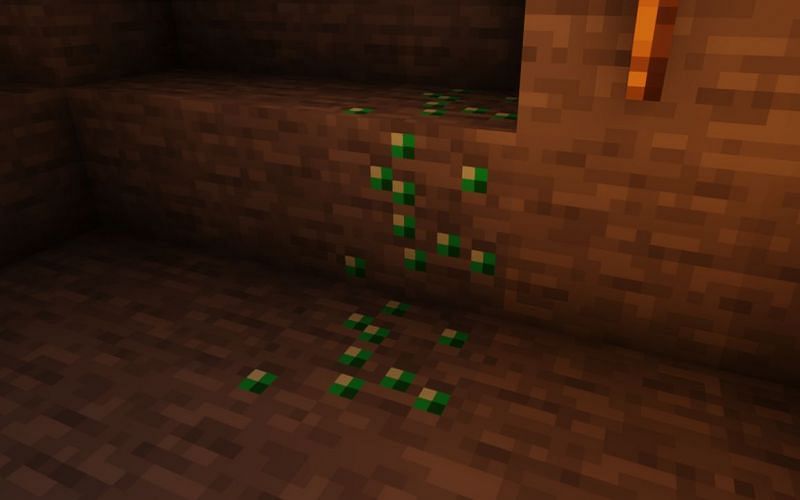 Shown: A two Emerald ore vein (Image via Minecraft)