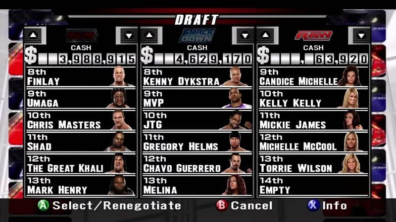 The GM mode in WWE SmackDown vs Raw 2008.