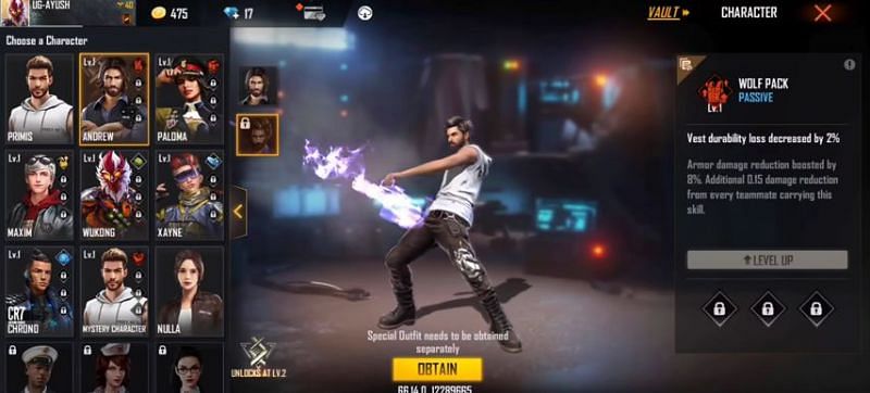 Awakened Andrew in Free Fire Advance Server (Image via Ungraduate Gamer)