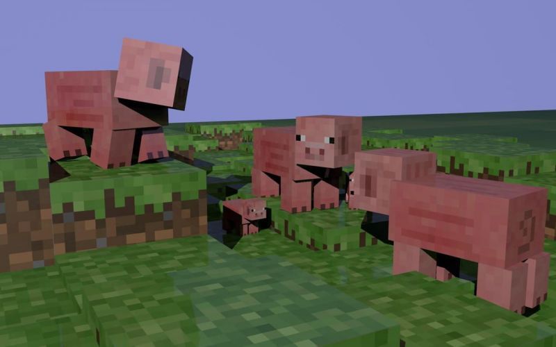 Three pigs having a conversation?! (Image via Minecraft)