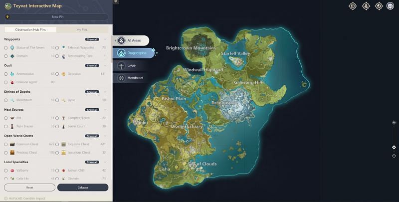 New interactive map for Genshin Impact (Image via miHoYo)