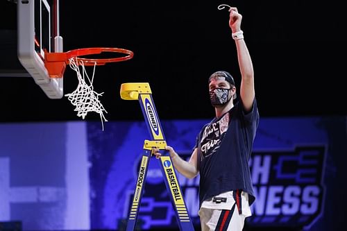 Gonzaga Bulldogs forward Corey Kispert cuts net after Final Four berth