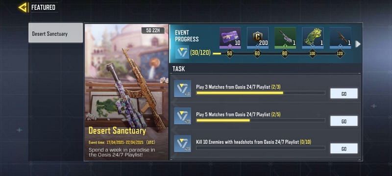 The Desert Sanctuary features ten missions and five rewards (Image via Activision)