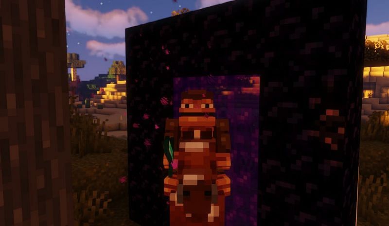 Shown: A Monke foolishly attempting to enter a Portal while on a horse (Image via Minecraft)