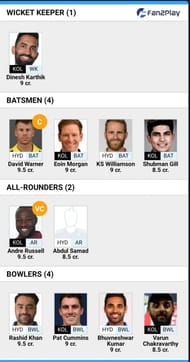 SRH v KKR Fan2Play Team Tips