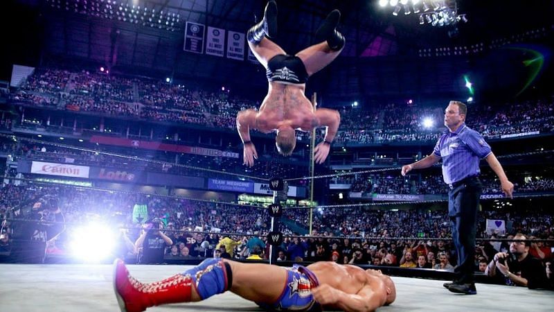 Lesnar attempting the Shooting Star Press at Mania 19