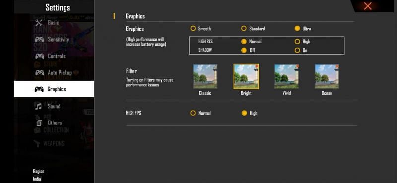 Graphics segment in Free Fire (Image via Free Fire)