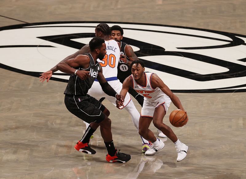 Immanuel Quickley #5 in action against the Brooklyn Nets