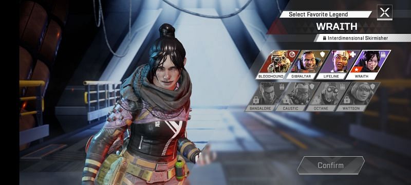 Wraith on the Legend selection screen Apex Legends Mobile. Image via Apex Legends Mobile.