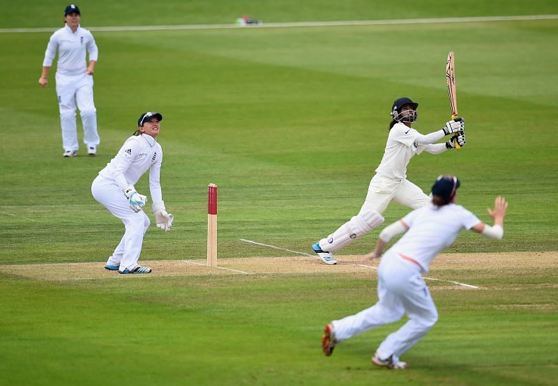 Action from England Women v India Women Test Match in 2014