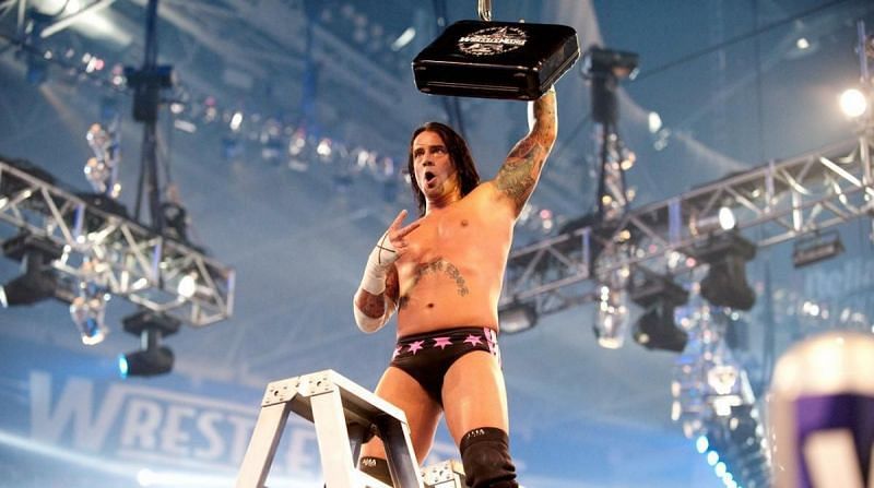 CM Punk after winning the Money in the Bank at WrestleMania 25