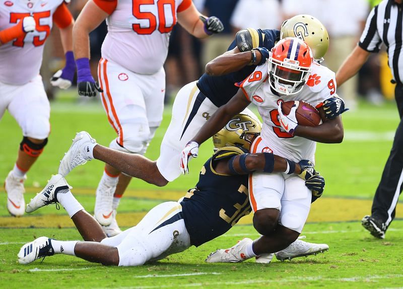 Etienne in action for Clemson v Georgia Tech